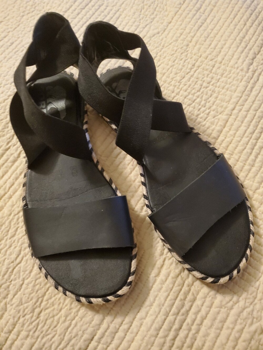 Sorel Black Strappy Elastic Espadrille Sandals